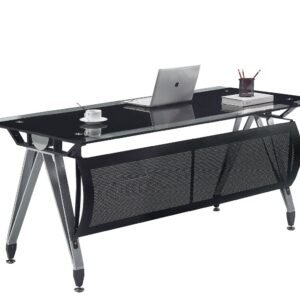 Mesa de oficina BASILEA, vidrio templado negro, 180 x 85 cms