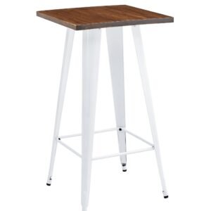 Mesa TOL EK WOOD, alta, acero, madera, blanca, 60x60 cms