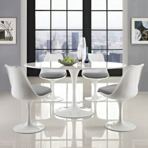 Mesa TUL, oval, fibra de vidrio, tapa lacada blanca, 160 x 90 cms