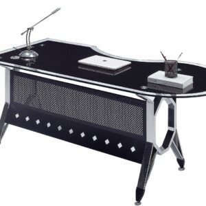 Mesa de oficina COLOGNE, forma a izquierda, vidrio templado negro, 180 x 85 cms