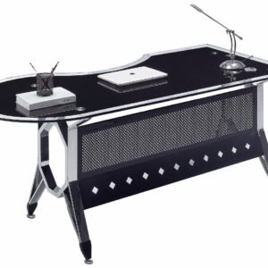 Mesa de oficina COLOGNE, forma a derecha, vidrio templado negro, 180 x 85 cms