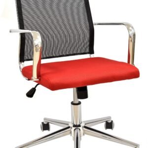 Sillón de oficina AUSTRIA, alto, malla negra, asiento rojo