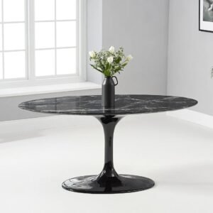 Mesa TUL, oval, fibra de vidrio, mármol negro 160x90 cms