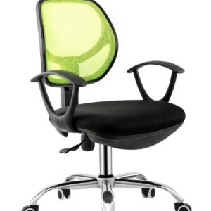 Silla de oficina MIRAFIORI, brazos, malla verde y tejido negro