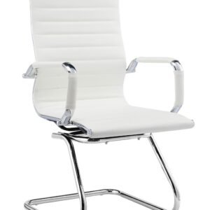 Sillón de oficina OLIVER, fijo de patín, cromado, similpiel blanca