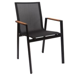 Sillón ROSAURO, apilable, aluminio, textilene negro