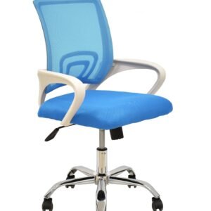 Sillón de oficina FISS NEW (M), blanco, gas, basculante, malla y tejido celeste