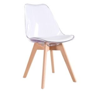Silla TORRE 4P, madera, transparente, cojín blanco