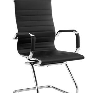 Sillón de oficina OLIVER, fijo de patín, cromado, similpiel negra