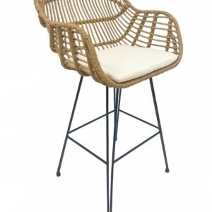 Taburete DEPOK, metal, ratán beige, cojín
