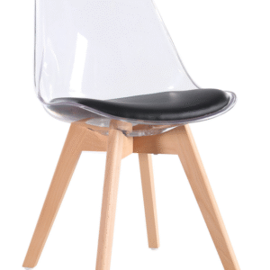 Silla TORRE 4P, madera, transparente, cojín negro