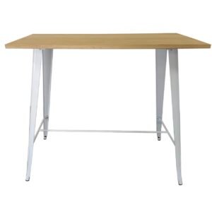 Mesa TOL, alta, acero, blanca, madera, 120x60 cms
