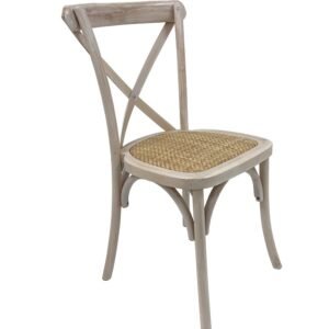 Silla CROSS, apilable, madera de haya, blanco vintage, asiento de ratán