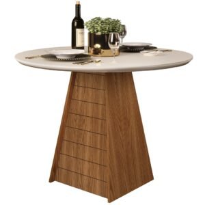 Mesa FLER, cristal, roble y blanco roto, 103,5 cms. de diámetro