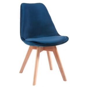 Silla TORRE VELVET, madera, carcasa y cojín velvet azul
