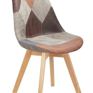 Silla TORRE 4P, madera, patchwork, tejido técnico marrón-gris