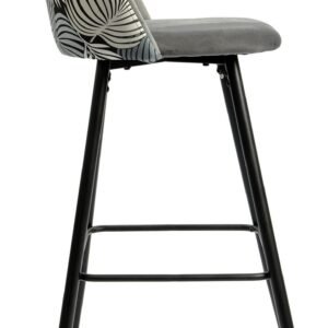 Taburete FLORAL, metal, tapizado velvet gris con trasera floral a juego
