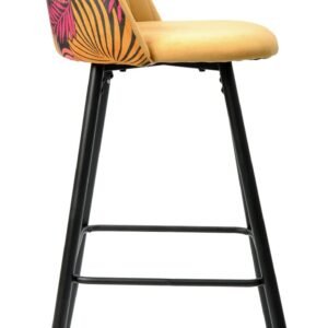 Taburete FLORAL, metal, tapizado velvet amarillo con trasera floral a juego