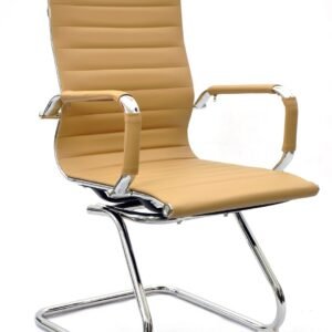 Sillón de oficina OLIVER, fijo de patín, cromado, similpiel marrón claro