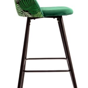 Taburete FLORAL, metal, tapizado velvet verde con trasera floral a juego