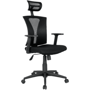 Sillón de oficina PRAGE, ergonómico, basculante, malla negra, asiento tejido negro