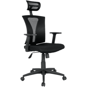 Sillón de oficina PRAGE, ergonómico, basculante, malla negra, asiento tejido negro
