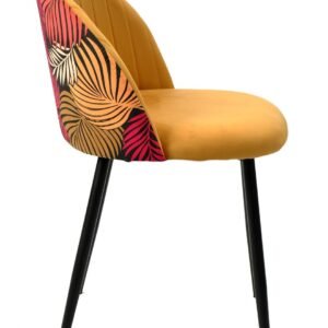 Silla FLORAL, metal, tapizado velvet amarillo con trasera floral a juego
