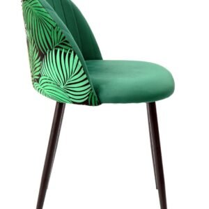 Silla FLORAL, metal, tapizado velvet verde con trasera floral a juego