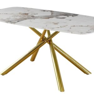 Mesa JAZZ, metal dorado, tapa de cristal templado, 160x90 cms