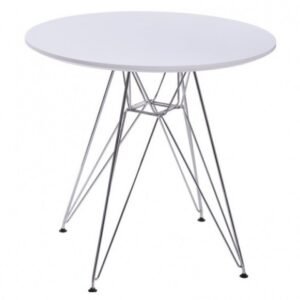 Mesa STAR, cromada, tapa blanca, 80 cms de diámetro