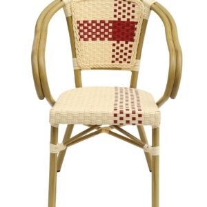 Sillón GARNIER, apilable, aluminio, ratán beige y rojo