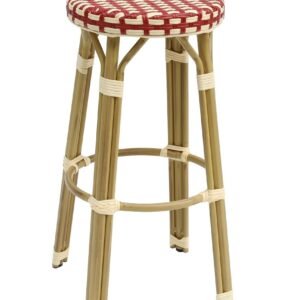 Taburete GARNIER, apilable, aluminio, ratán beige y rojo