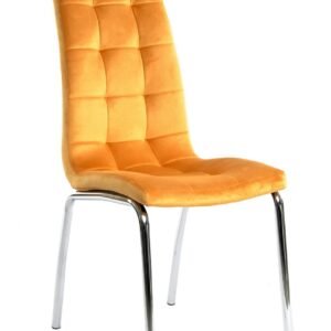 Silla AROA, cromada, tapizada velvet amarillo