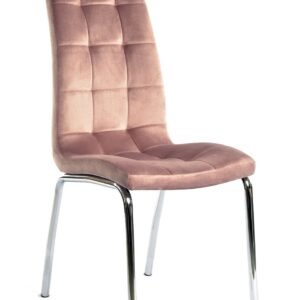 Silla AROA, cromada, tapizada velvet rosa