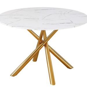 Mesa SAHARA, metal dorado, tapa de cristal templado, 120 cms de diámetro