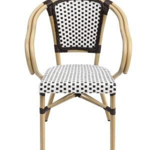 Sillón PARIS, apilable, aluminio, ratán blanco y marrón