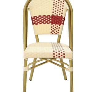 Silla GARNIER, apilable, aluminio, ratán beige y rojo