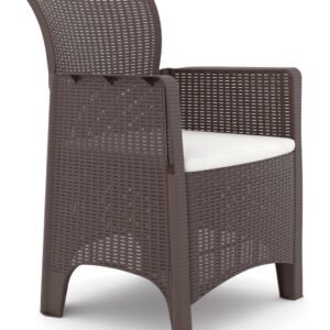 Sillón ILEÓN, polipropileno marrón chocolate, cojín beige