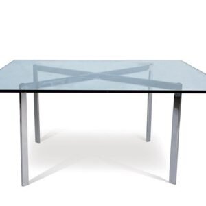 Mesa BCN, baja, acero inoxidable, cristal, 102x102 cms
