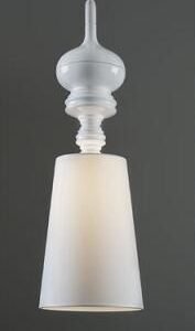 Lámpara LOUVRE, colgante, blanca, pantalla blanca