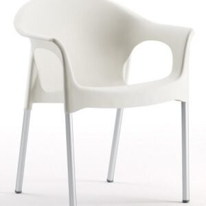 Sillón NILO, aluminio, apilable, polipropileno blanco