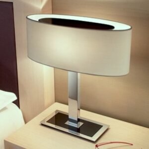 Lámpara CERES, sobremesa, cromada, pantalla blanco