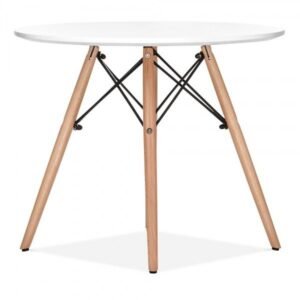 Mesa STAR, base madera, tapa blanca, 100 cms de diámetro
