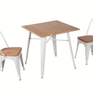 Mesa TOL, acero, blanca, madera, 80x80 cms