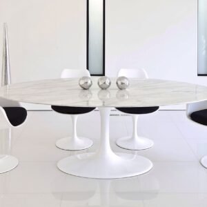 Mesa TUL, oval, fibra de vidrio, mármol blanco 180x108 cms