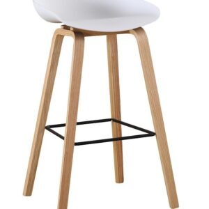 Taburete AWAK (TO), madera curvada, asiento polipropileno blanco