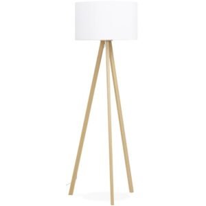 Lámpara JENSEN, pie salón, madera, pantalla blanca