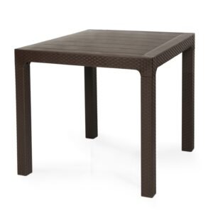 Mesa TROPICAL, ratán, polipropileno marrón chocolate, 80 x 80 cms