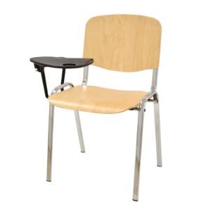 Silla NIZA NEW, chasis cromado, pala escritura, madera natural