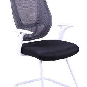 Sillón de oficina ULRIK, fijo, blanco, malla y tejido negro